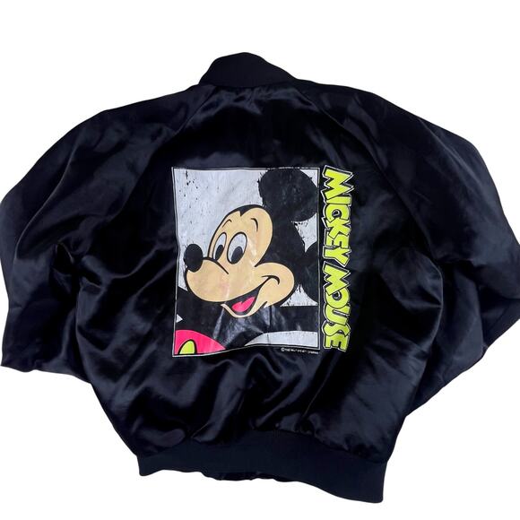 Vintage Chalk Line Mickey Mouse Satin Bomber Jacket L Youth 80s Disney USA RARE - Picture 1 of 10